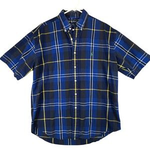 Polo‎ Ralph Lauren Blaire Mens Large Blue Yellow Plaid Short Sleeve Button Shirt